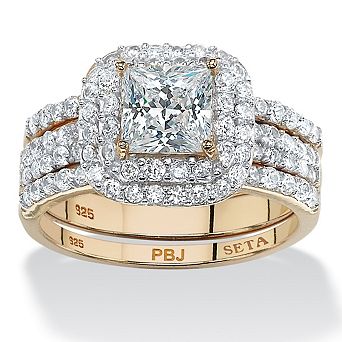 PalmBeach Jewelry 2.37 TCW Princess-Cut Cubic Zirconia Three-Piece Bridal Set