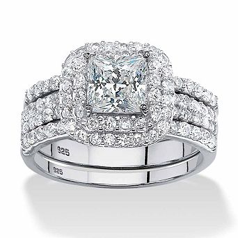 PalmBeach Jewelry 2.37 TCW Princess-Cut Cubic Zirconia Three-Piece Bridal Set