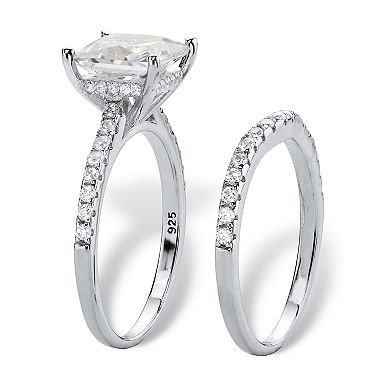 PalmBeach Jewelry 2.51 Cttw. Cubic Zirconia Platinum-plated Silver 2-Piece Bridal Ring Set