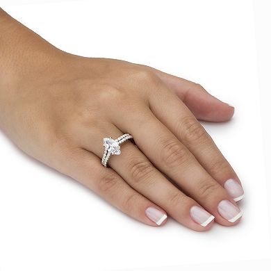 PalmBeach Jewelry 2.34 TCW Marquise Cubic Zirconia Platinum-plated Silver 2-Pc. Bridal Ring Set
