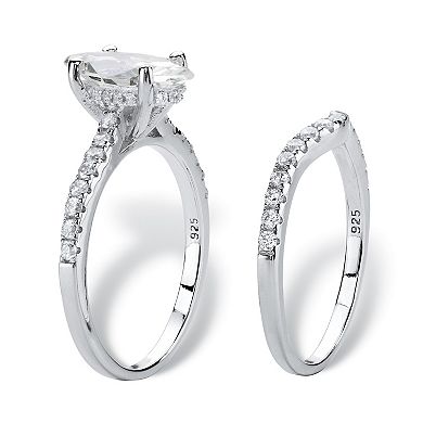 PalmBeach Jewelry 2.34 TCW Marquise Cubic Zirconia Platinum-plated Silver 2-Pc. Bridal Ring Set