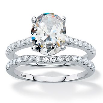 PalmBeach Jewelry 2.90 TCW Oval Cubic Zirconia Platinum-plated Silver 2 pc Bridal Ring Set