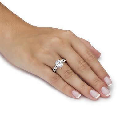 PalmBeach Jewelry 2.90 TCW Oval Cubic Zirconia Platinum-plated Silver 2-Piece Bridal Ring Set