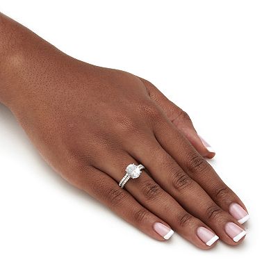 PalmBeach Jewelry 2.90 TCW Oval Cubic Zirconia Platinum-plated Silver 2-Piece Bridal Ring Set