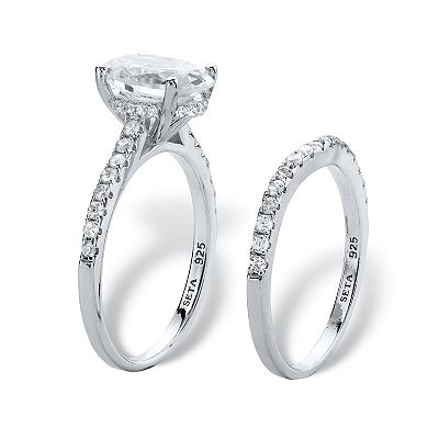 PalmBeach Jewelry 2.90 TCW Oval Cubic Zirconia Platinum-plated Silver 2-Piece Bridal Ring Set