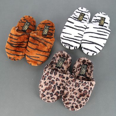 CTM Women's Plush Animal Print Slippers