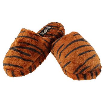 CTM Women's Plush Animal Print Slippers