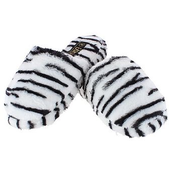 CTM Women's Plush Animal Print Slippers