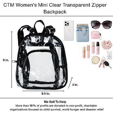CTM Women's Mini Clear Transparent Zipper Backpack