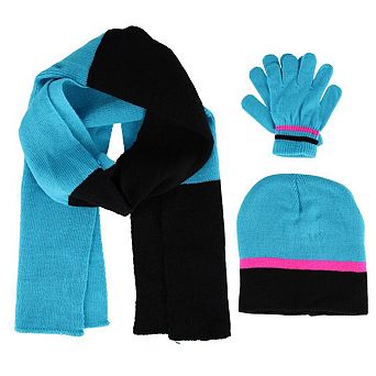 Connex Gear Girl's 8 - 16 Stripe Hat Scarf and Gloves 3 pc Winter Set