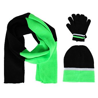Connex Gear Girl's 8 - 16 Stripe Hat Scarf and Gloves 3 pc Winter Set