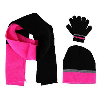 Connex Gear Girl's 8 - 16 Stripe Hat Scarf and Gloves 3 pc Winter Set