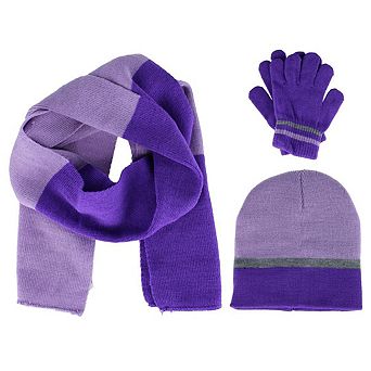 Connex Gear Girl's 8 - 16 Stripe Hat Scarf and Gloves 3 pc Winter Set