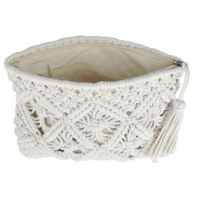 CTM Women's Crochet Clutch Tassel Handbag