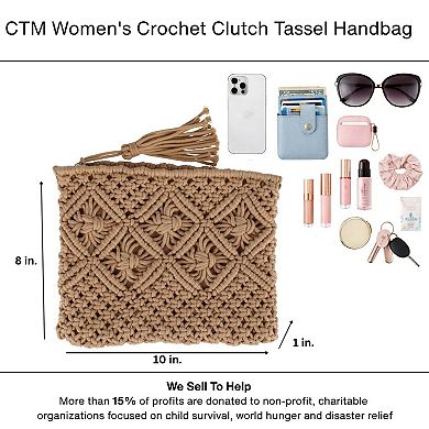 CTM Women's Crochet Clutch Tassel Handbag