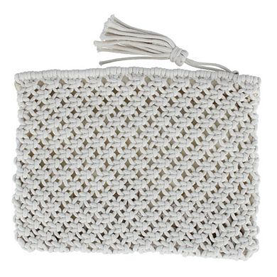 CTM Women's Crochet Clutch Tassel Handbag