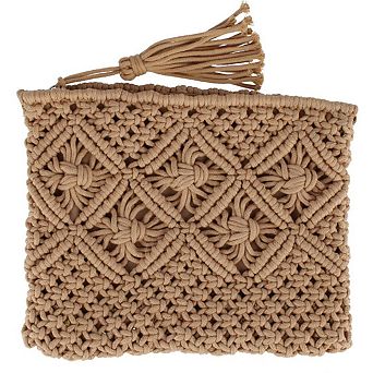 CTM Women's Crochet Clutch Tassel Handbag
