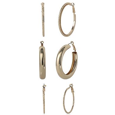 JS Jessica Simpson 3-Piece Textured Hoop Earring Set