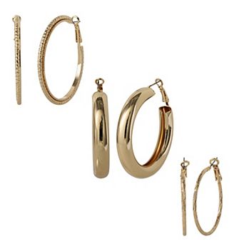JS Jessica Simpson 3 pc Textured Hoop Earring Set