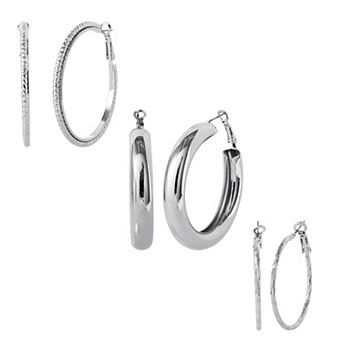 JS Jessica Simpson 3 pc Textured Hoop Earring Set