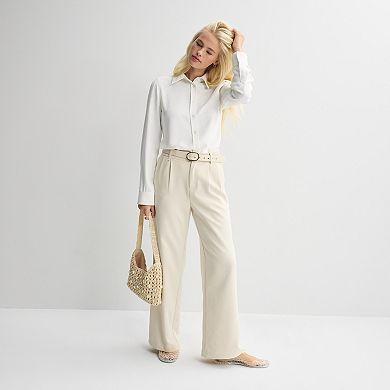 Juniors' SO® Long Sleeve Button Front Drapey Woven Top