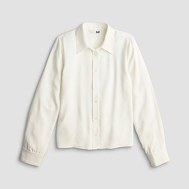 Juniors' SO® Long Sleeve Button Front Drapey Woven Top