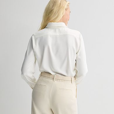 Juniors' SO® Long Sleeve Button Front Drapey Woven Top