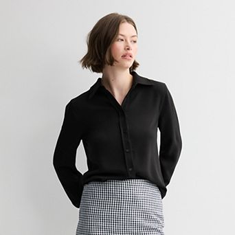 Juniors' SO® Long Sleeve Button Front Drapey Woven Top