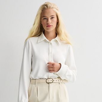 Juniors' SO® Long Sleeve Button Front Drapey Woven Top