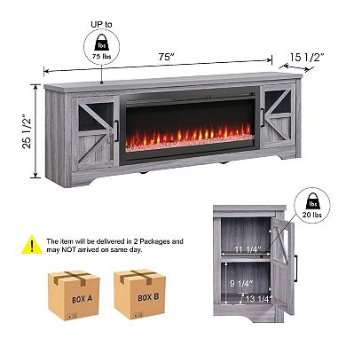 44" Electric Fireplace 75" Fireplace TV Stand