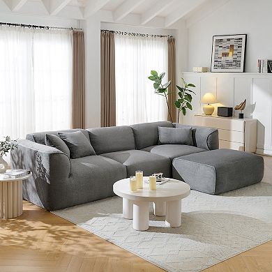 4-seater Velvet Sofa with Throw Pillows and Footstool