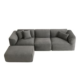 4-seater Velvet Sofa with Throw Pillows and Footstool