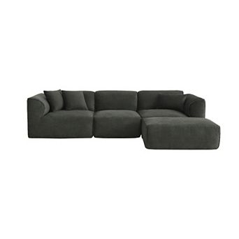 4-seater Velvet Sofa with Throw Pillows and Footstool