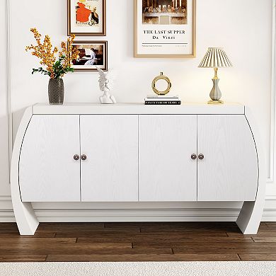 4-Door Ash Veneer Storage Cabinet with Curved Legs