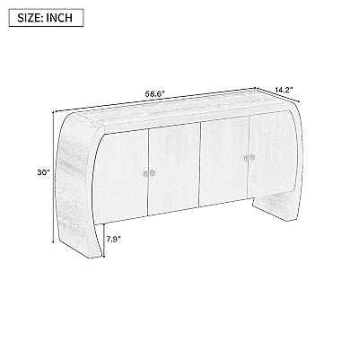 4-Door Ash Veneer Storage Cabinet with Curved Legs