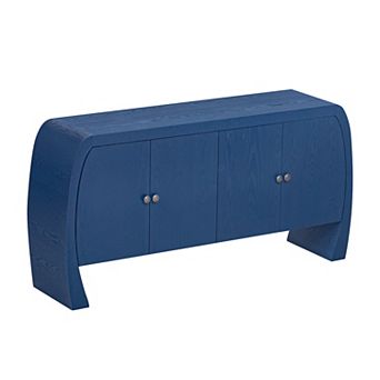 4-Door Ash Veneer Storage Cabinet with Curved Legs