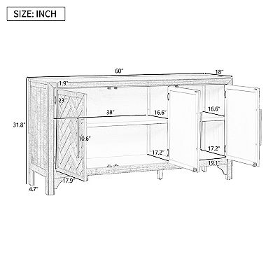 3-Door Storage Cabinet Sideboard with Adjustable Shelves