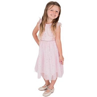 Little Girl's Foil Stars Pink Tulle Dress