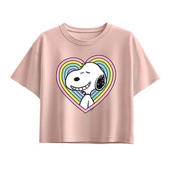 Girls 7-16 Peanuts Snoopy Rainbow Heart Boxy Tee