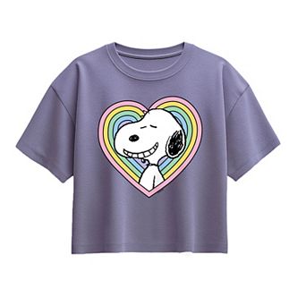 Girls Peanuts Snoopy Rainbow Heart Boxy Graphic Tee