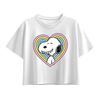 Girls Peanuts Snoopy Rainbow Heart Boxy Graphic Tee