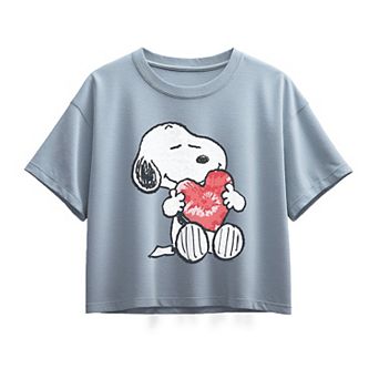 Girls Peanuts Snoopy With Heart Boxy Graphic Tee