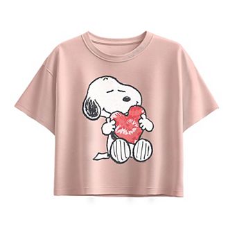 Girls Peanuts Snoopy With Heart Boxy Graphic Tee