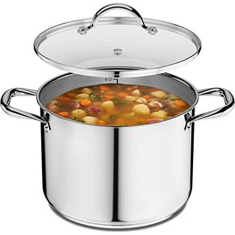 Stainless Steel Stockpot with Glass Lid, Durable 18/0 Steel, Even Heating, Oven Safe