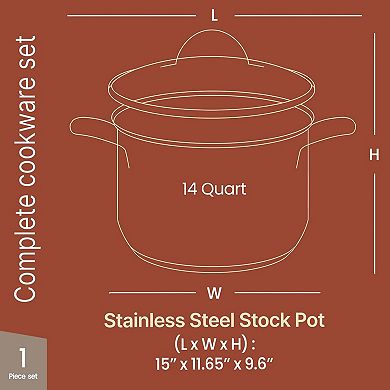 Stainless Steel Stockpot with Glass Lid, Durable 18/0 Steel, Even Heating, Oven Safe