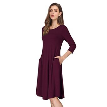 Comfortable Scoop Neck Midi Dress Womens Loose Swing Style