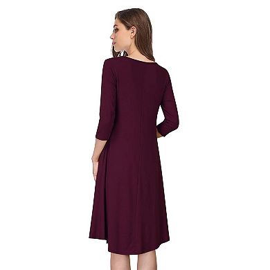 Comfortable Scoop Neck Midi Dress Womens Loose Swing Style