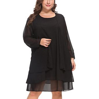 2 pc Plus Size Womens Chiffon Dress Mother Of The Bride Dresses Long Sleeve Knee Length Jacket Dress