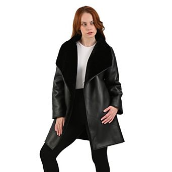 Women's Nine West Faux Leather Coat with Shawl Collar