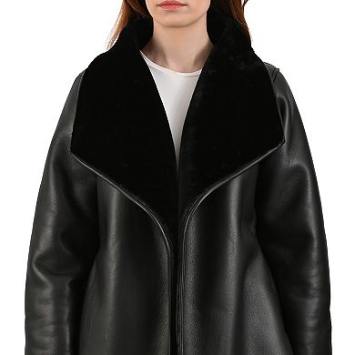 Women's Nine West Faux Leather Coat with Shawl Collar